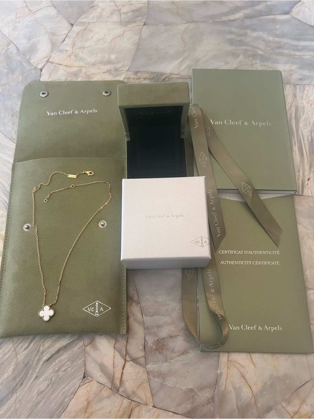 Van Cleef & Arpels Women's Mother of Pearl Alhambra Pendant Necklace Extended